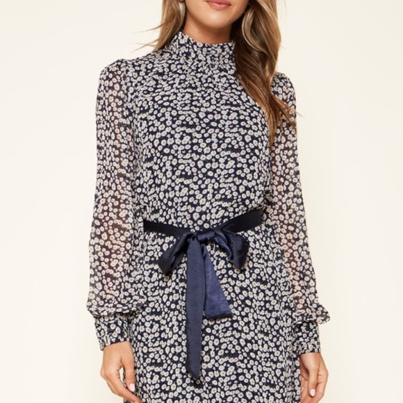 NWT Navy Floral High Neck Dress - Picture 2 of 5